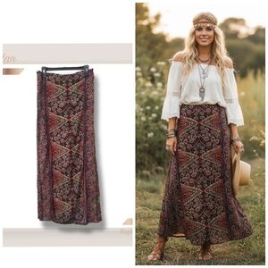 🌿Elan Women's Medium Boho Patterned Front Split Panel Maxi Skirt-CUTE!!